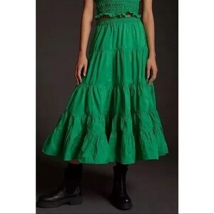 Maeve by Anthropologie Tiered Green Maxi Skirt - 12